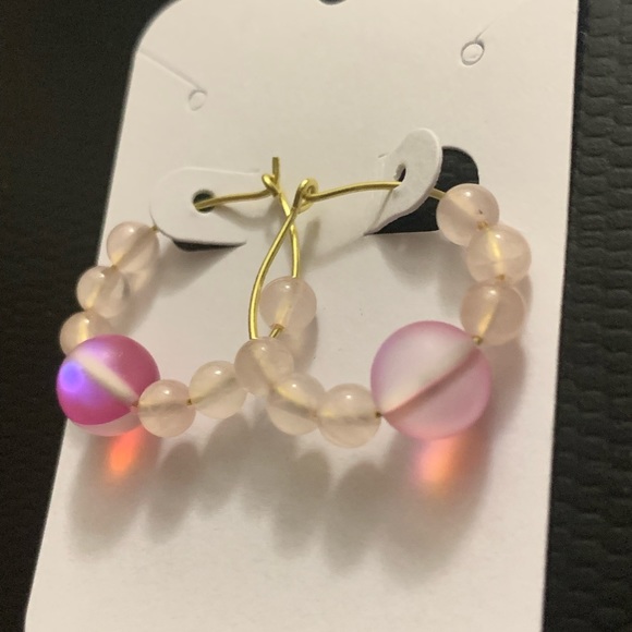 Handmade Matte Quartz Hoop Earrings - Picture 2 of 3